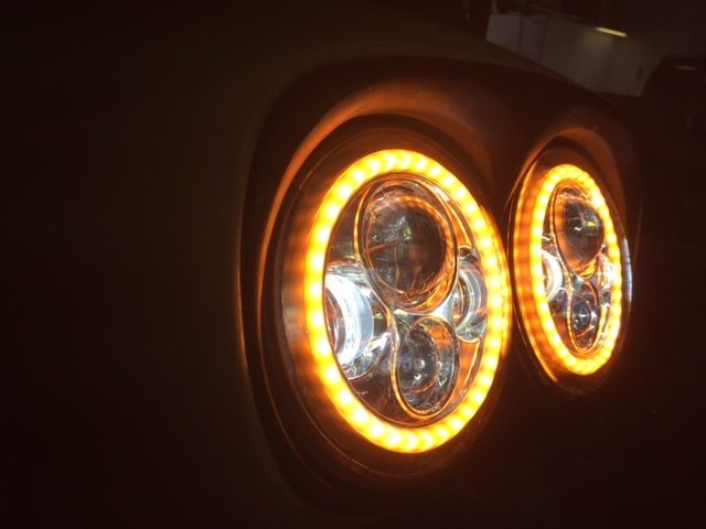 DUAL 7" DAYMAKER 2014 - 2018 ORANGE HALO LED Replacement ROAD GLIDE Black Light Bulb Headlight Harley Bezel - Image 2