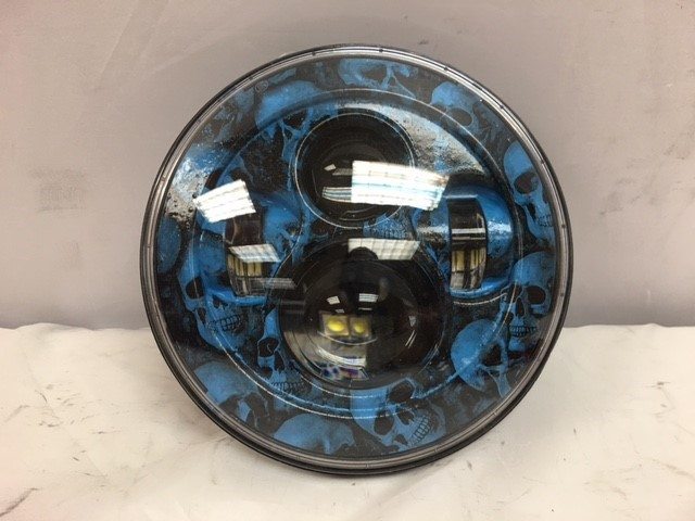7" DAYMAKER Replacement Custom Blue Skull Design Projector HID LED Light Bulb Headlight Motorcycle Harley - Image 7