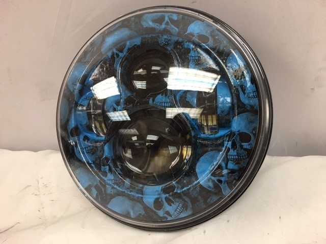 7" DAYMAKER Replacement Custom Blue Skull Design Projector HID LED Light Bulb Headlight Motorcycle Harley - Image 5