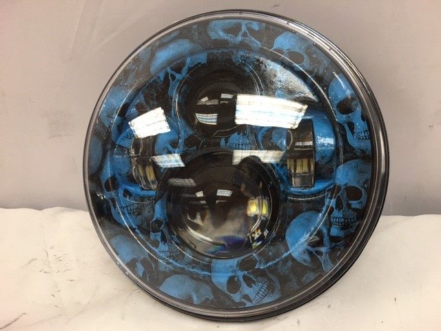 7" DAYMAKER Replacement Custom Blue Skull Design Projector HID LED Light Bulb Headlight Motorcycle Harley - Image 4