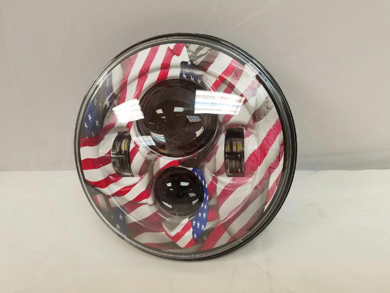 7" DAYMAKER Replacement USA American Flag Design Projector HID LED Light Bulb Headlight Motorcycle Harley - Image 2