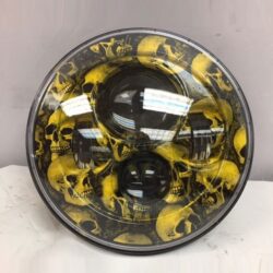 7" DAYMAKER Replacement Custom Yellow Skull Design Projector HID LED Light Bulb Headlight Motorcycle Harley