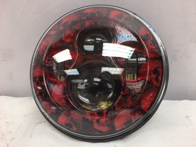 7" DAYMAKER Replacement Custom Red Skull Design Projector HID LED Light Bulb Headlight Motorcycle Harley - Image 2