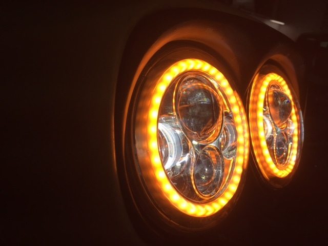 DUAL 7" DAYMAKER 2014 - 2018 ORANGE HALO LED Replacement ROAD GLIDE Black Light Bulb Headlight Harley Bezel - Image 3