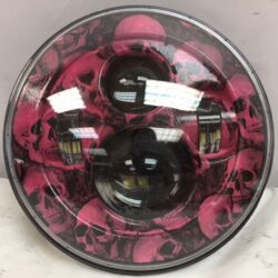 7" or 5 3/4" DAYMAKER Replacement Custom Pink Skull Design Projector HID LED Light Bulb Headlight Motorcycle Harley
