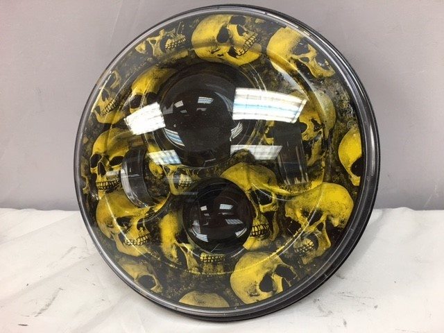 7" DAYMAKER Replacement Custom Yellow Skull Design Projector HID LED Light Bulb Headlight With Halo - Image 2