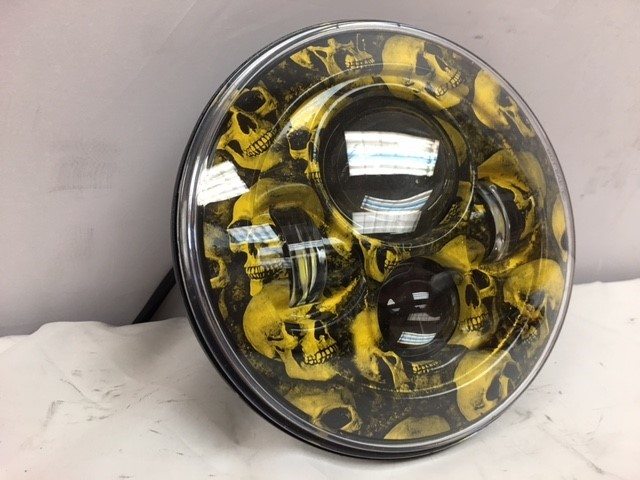 7" DAYMAKER Replacement Custom Yellow Skull Design Projector HID LED Light Bulb Headlight With Halo - Image 5