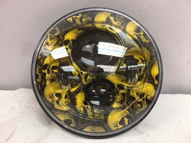 7" DAYMAKER Replacement Custom Yellow Skull Design Projector HID LED Light Bulb Headlight With Halo - Image 6
