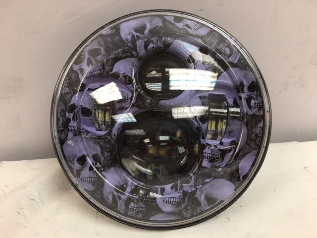 7" DAYMAKER Replacement Custom Purple Skull Design Projector HID LED Light Bulb Headlight Motorcycle Harley - Image 2