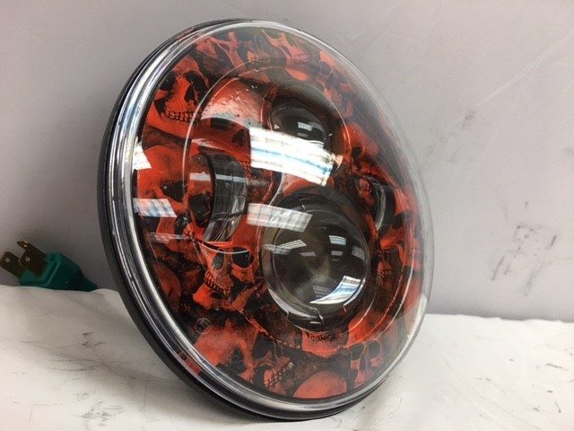 7" DAYMAKER Replacement Custom Orange Skull Design Projector HID LED Light Bulb Headlight Motorcycle Harley - Image 2