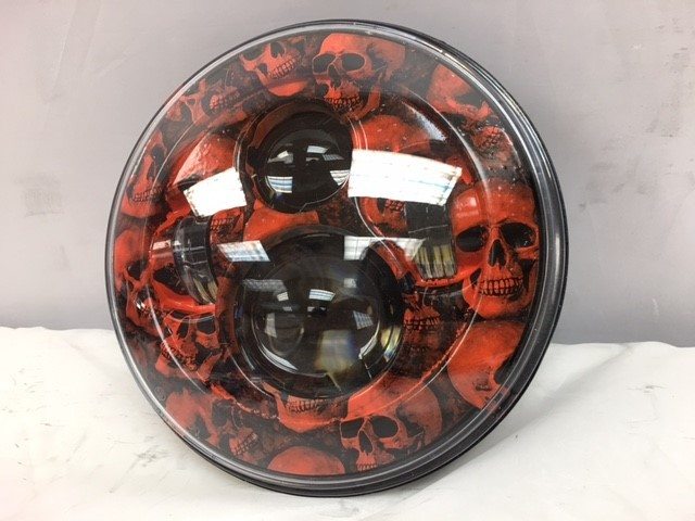 7" DAYMAKER Replacement Custom Orange Skull Design Projector HID LED Light Bulb Headlight Motorcycle Harley - Image 3