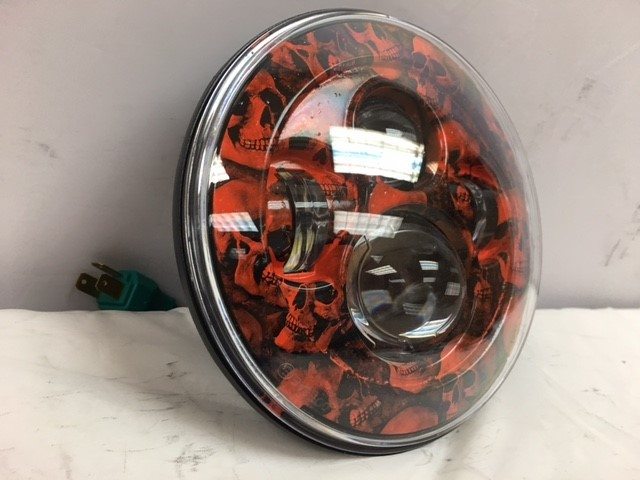 7" DAYMAKER Replacement Custom Orange Skull Design Projector HID LED Light Bulb Headlight Motorcycle Harley - Image 4