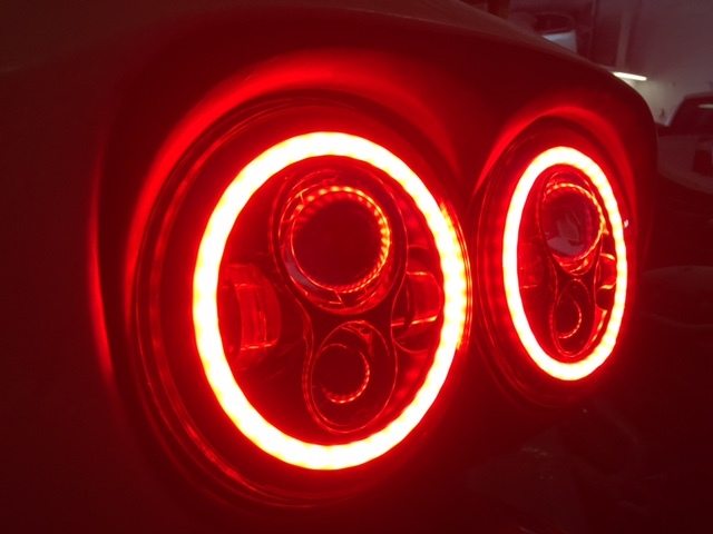 DUAL 7" DAYMAKER 2014 - 2018 RED HALO LED Replacement ROAD GLIDE Black Light Bulb Headlight Harley Bezel - Image 6