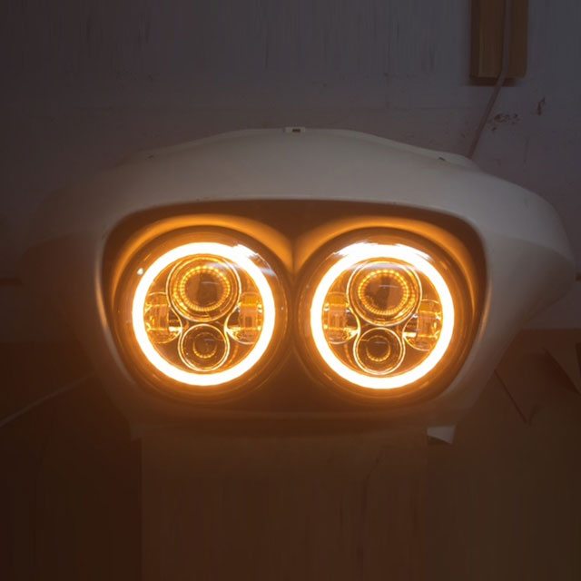 DUAL 7" DAYMAKER 2014 - 2018 ORANGE HALO LED Replacement ROAD GLIDE Black Light Bulb Headlight Harley Bezel