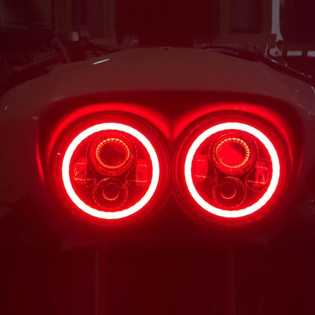DUAL 7" DAYMAKER 2014 - 2018 RED HALO LED Replacement ROAD GLIDE Black Light Bulb Headlight Harley Bezel