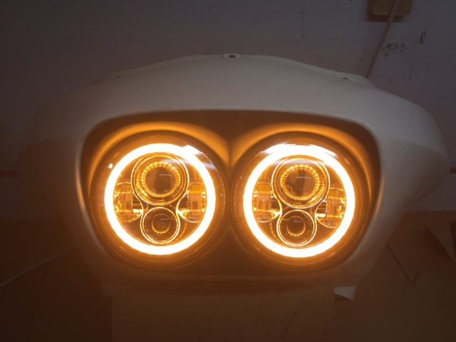 DUAL 7" DAYMAKER 2014 - 2018 ORANGE HALO LED Replacement ROAD GLIDE Black Light Bulb Headlight Harley Bezel - Image 7