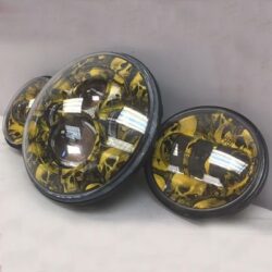 7" DAYMAKER YELLOW SKULL DESIGN Headlight Dual 4.5" - 4 1/2" Auxiliary Spot Passing LED Fog Lights Bulb Harley SET