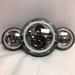 7" DAYMAKER DICEY GAMBLE DESIGN Headlight Dual 4.5" - 4 1/2" Auxiliary Spot Passing LED Fog Lights with BLUE Halo Bulb Harley SET