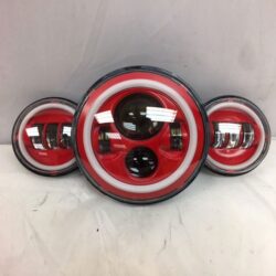 7" DAYMAKER Red With Red HALO Headlight Dual 4.5" - 4 1/2" AUX Black Spot Passing LED Fog Lights Bulb Harley SET