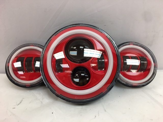 7" DAYMAKER Red With Red HALO Headlight Dual 4.5" - 4 1/2" AUX Black Spot Passing LED Fog Lights Bulb Harley SET - Image 6