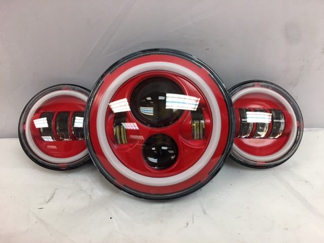 7" DAYMAKER Red With Red HALO Headlight Dual 4.5" - 4 1/2" AUX Black Spot Passing LED Fog Lights Bulb Harley SET - Image 10