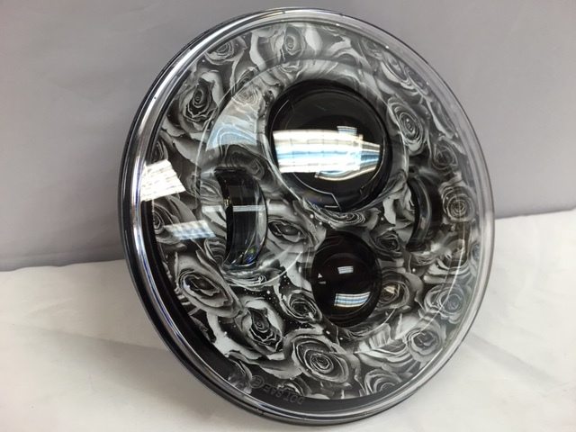 7" DAYMAKER Replacement Black Rose Design Projector HID LED Light Bulb Headlight Motorcycle Harley - Image 2