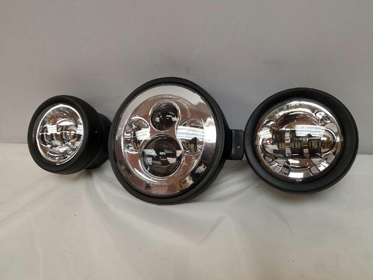 7" Kawasaki Voyager & Vaquero DAYMAKER Headlight Dual 4.5" - 4 1/2" Auxiliary AUX Chrome Spot Passing LED Fog Lights SET - Image 2