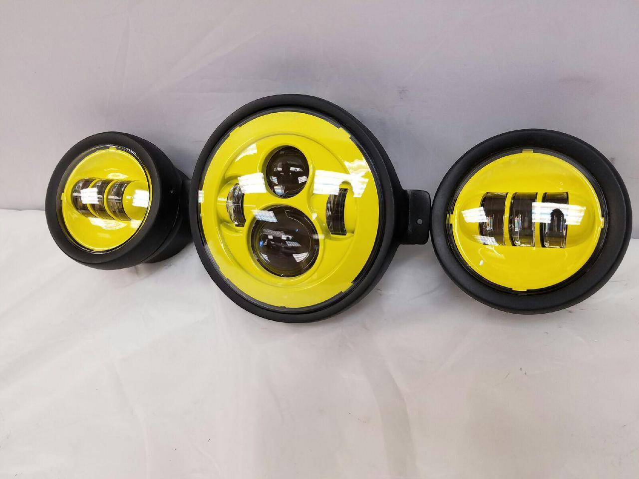 7" Kawasaki Voyager & Vaquero DAYMAKER Headlight Dual 4.5" - 4 1/2" Auxiliary AUX Yellow Spot Passing LED Fog Lights SET - Image 5