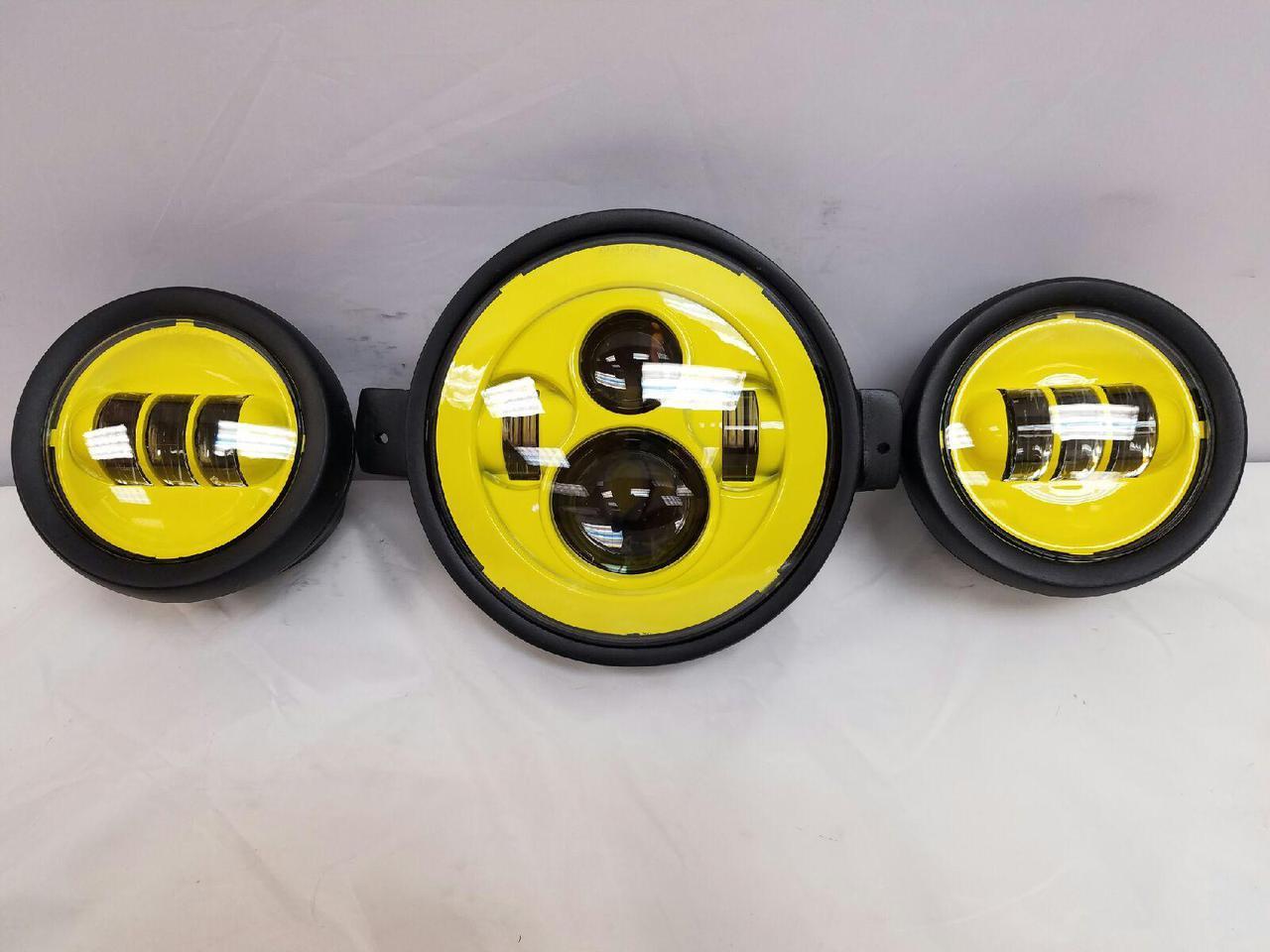 7" Kawasaki Voyager & Vaquero DAYMAKER Headlight Dual 4.5" - 4 1/2" Auxiliary AUX Yellow Spot Passing LED Fog Lights SET - Image 6