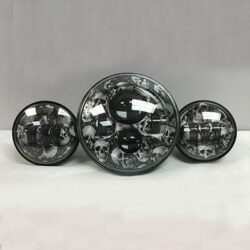 7" DAYMAKER SKULL DESIGN Headlight Dual 4.5" - 4 1/2" Auxiliary Spot Passing LED Fog Lights Bulb Harley SET
