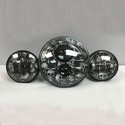 7" DAYMAKER SKULL DESIGN Headlight Dual 4.5" - 4 1/2" Auxiliary Spot Passing LED Fog Lights Bulb Harley SET