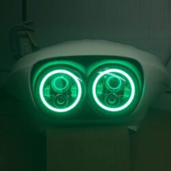 DUAL 7" DAYMAKER 2014 - 2019 GREEN HALO LED Replacement ROAD GLIDE Chrome Light Bulb Headlight Harley Bezel