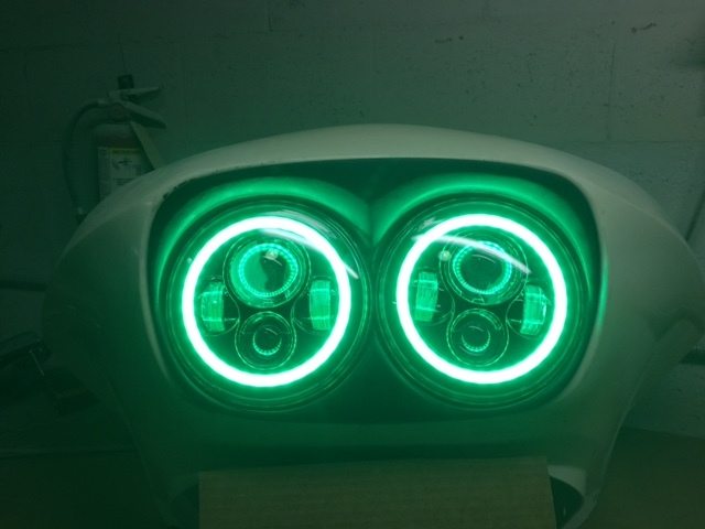 DUAL 7" DAYMAKER 2014 - 2019 GREEN HALO LED Replacement ROAD GLIDE Chrome Light Bulb Headlight Harley Bezel - Image 4
