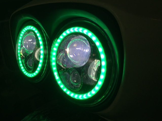 DUAL 7" DAYMAKER 2014 - 2019 GREEN HALO LED Replacement ROAD GLIDE Chrome Light Bulb Headlight Harley Bezel - Image 5