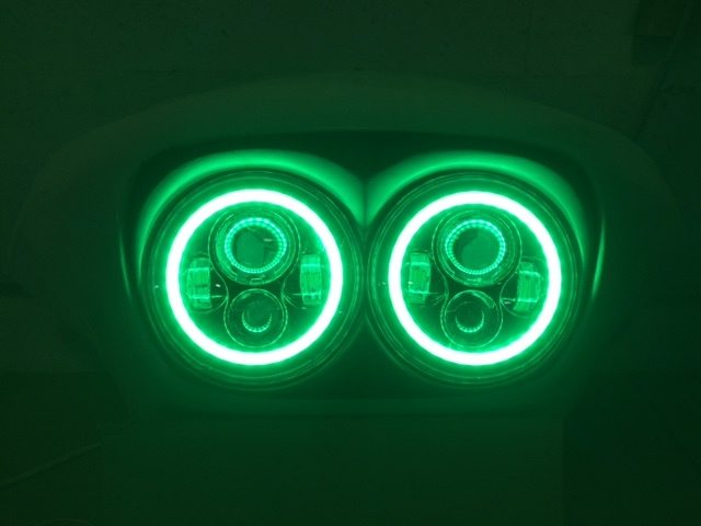 DUAL 7" DAYMAKER 2014 - 2019 GREEN HALO LED Replacement ROAD GLIDE Chrome Light Bulb Headlight Harley Bezel - Image 6