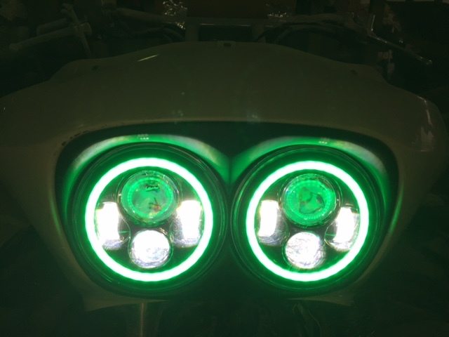 DUAL 7" DAYMAKER 2014 - 2019 GREEN HALO LED Replacement ROAD GLIDE Chrome Light Bulb Headlight Harley Bezel - Image 8