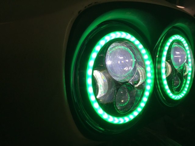 DUAL 7" DAYMAKER 2014 - 2019 GREEN HALO LED Replacement ROAD GLIDE Chrome Light Bulb Headlight Harley Bezel - Image 10
