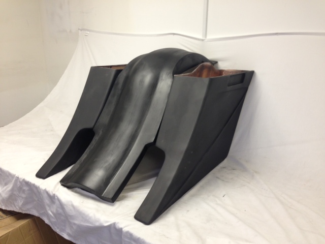 Harley Davidson 8" Stretched Extended SaddleBags with Cut Outs, Cut Fender, No Lids, Recessed Plate - Not Painted - Image 3