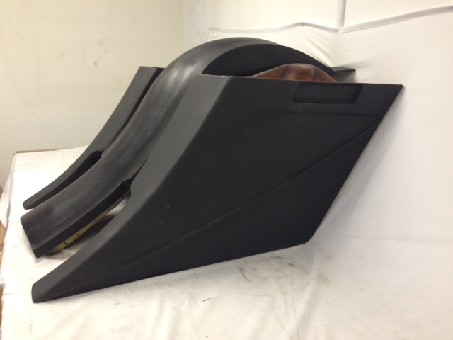 Harley Davidson 8" Stretched Extended SaddleBags with Cut Outs, Cut Fender, No Lids, Recessed Plate - Not Painted - Image 4