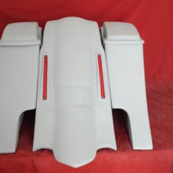 Harley Davidson 6" Extended Stretched Out & Down Saddlebags with Dual Cut Outs, Standard Lids & Custom LED Lights Fender
