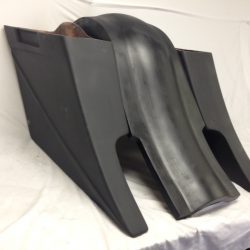 Harley Davidson 8" Stretched Extended SaddleBags with Cut Outs, Cut Fender, No Lids, Recessed Plate - Not Painted