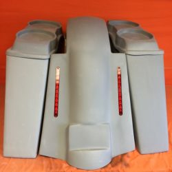 Harley Davidson 4" Extended Stretched Saddlebags + Dual 6.5" Speaker Lids & Replacement LED Fender 89 - 08 - No Cut Outs