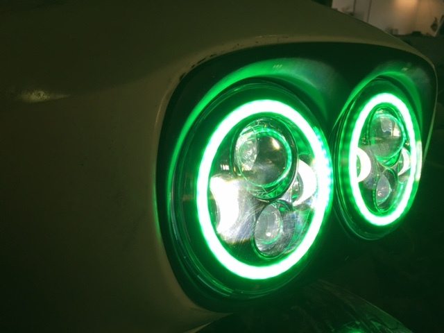 DUAL 7" DAYMAKER 2014 - 2018 GREEN HALO LED Replacement ROAD GLIDE Black Light Bulb Headlight Harley Bezel - Image 6