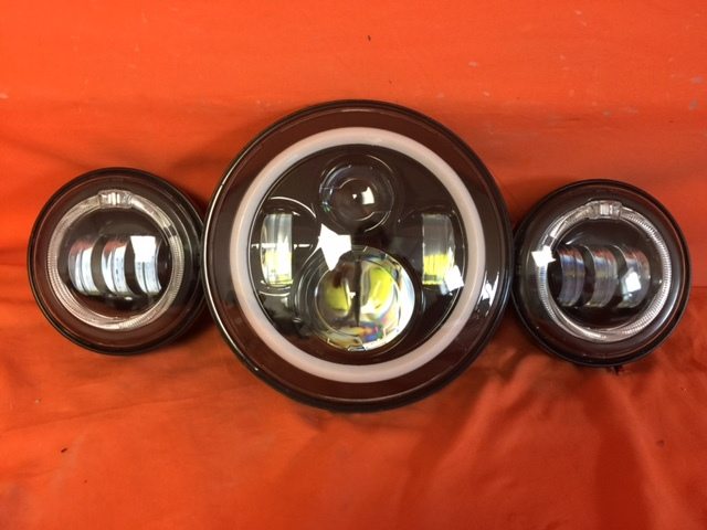 7" DAYMAKER White HALO Headlight Dual 4.5" - 4 1/2" HALO Auxiliary AUX Black Spot Passing LED Fog Lights Bulb Harley SET - Image 2