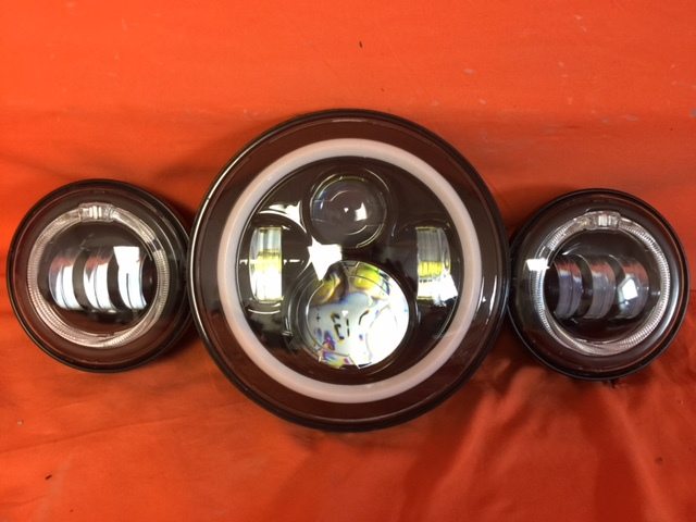 7" DAYMAKER White HALO Headlight Dual 4.5" - 4 1/2" HALO Auxiliary AUX Black Spot Passing LED Fog Lights Bulb Harley SET - Image 4