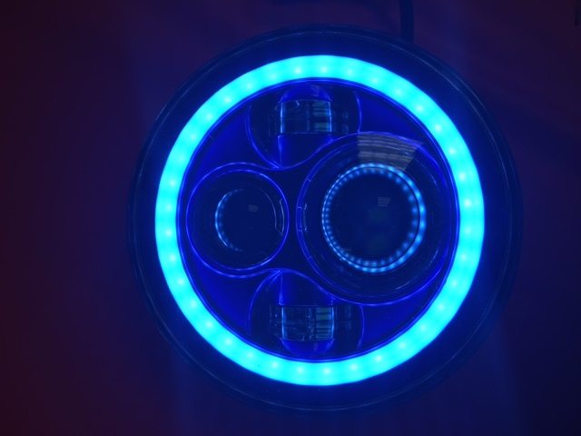 7" DAYMAKER Kawasaki Vulcan Nomad 800 Black With Blue Halo HID LED Light Bulb Headlight Motorcycle - Image 2