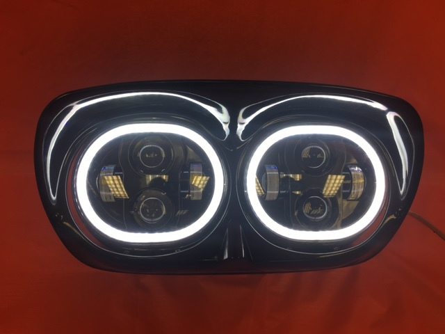 DUAL 5.75" DAYMAKER HID LED ROAD GLIDE Black Light with FULL HALO Bulb Headlight Motorcycle Harley Bezel - Image 2