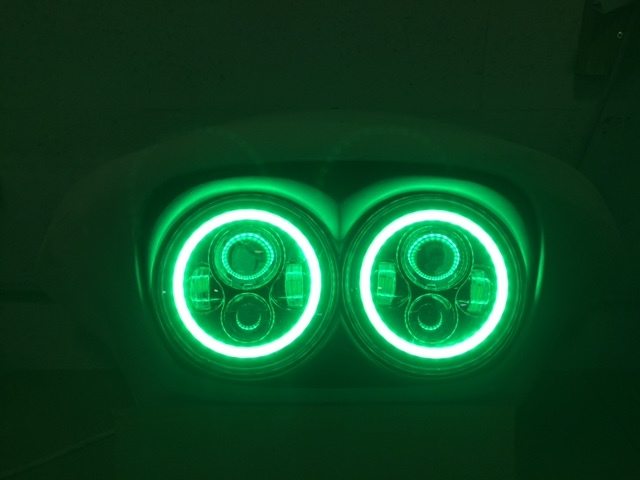 DUAL 7" DAYMAKER 2014 - 2018 GREEN HALO LED Replacement ROAD GLIDE Black Light Bulb Headlight Harley Bezel - Image 3
