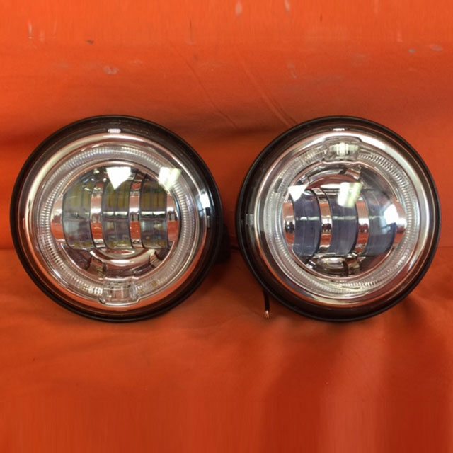 4.5" Auxiliary DAYMAKER Chrome Spot With Orange Halo Passing HID LED Fog Lights Bulb Motorcycle Harley AUX PAIR 4-1/2"