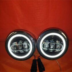 Harley Chrome Dual Twin DAYMAKER Headlights with Bracket Light Bar for FAT BOB STREET BOB DYNA - White Halo